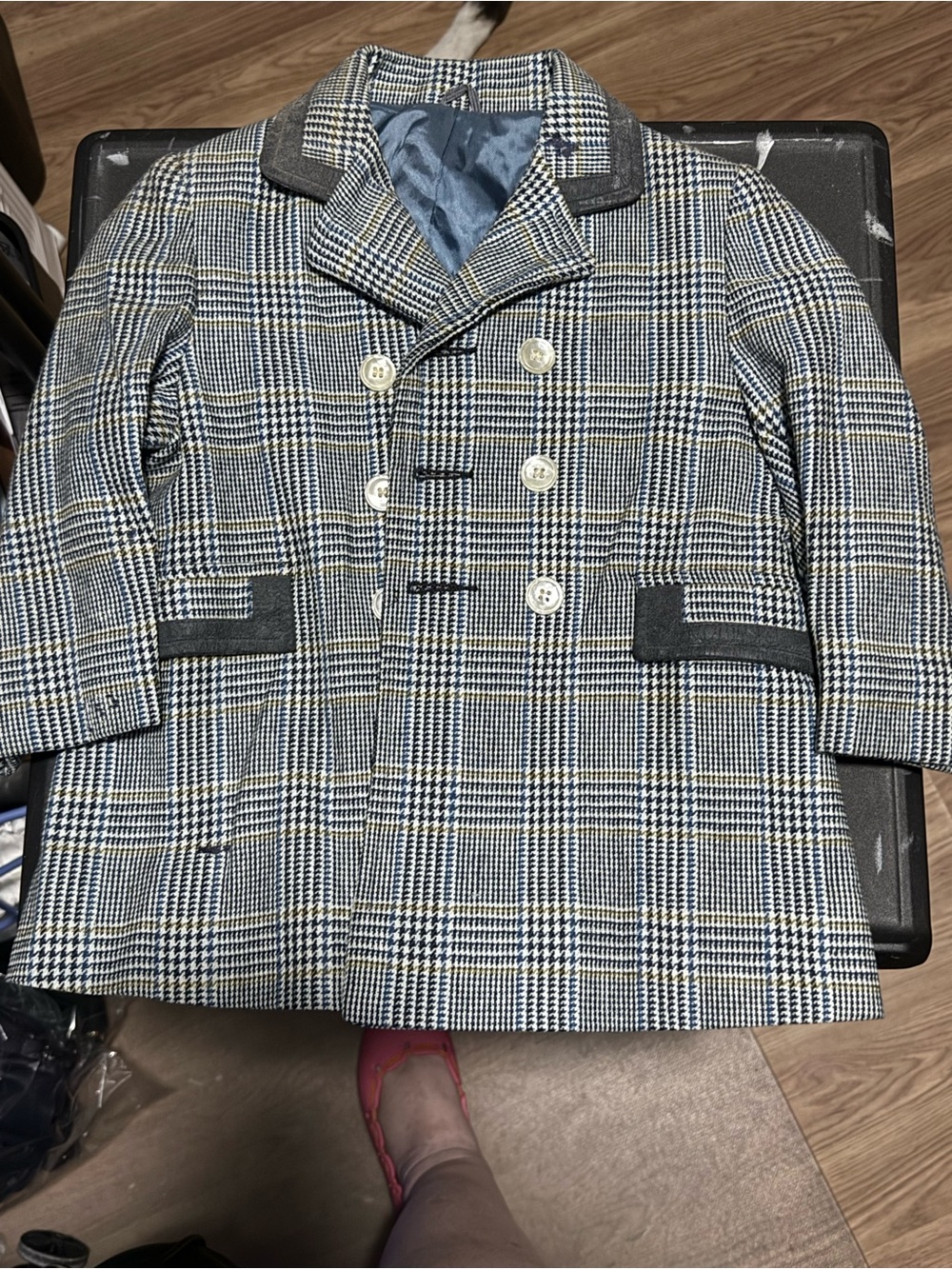 Fieldstons Vintage Children’s Plaid Double-Breasted Coat in Blue, Gold and White